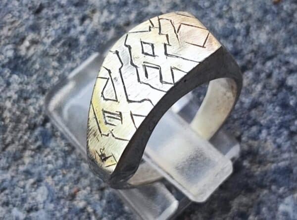 Unikat Ring Silber 925 Gold 750 graviert Fläche geschwungen matt 54