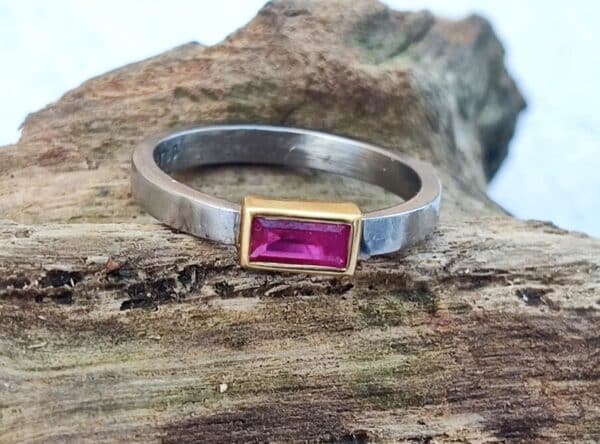 Unikat Ring Palladium 950 Gold 750 Rubin Ruby Grösse 55