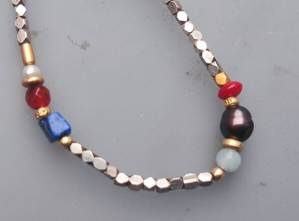 Unikat Kette Silber 925 diverse Halbedelsteine Kugeln und Perlen bunt 44 cm
