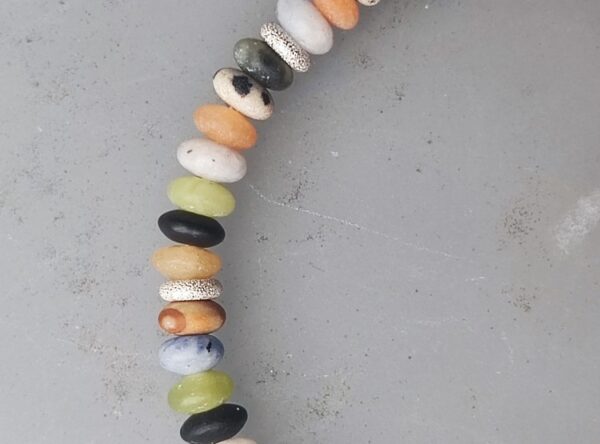 Unikat Kette Silber 925 facettiert diverse Halbedelsteine  bunte Linsen 44 cm