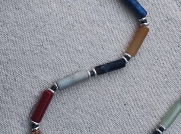 Unikat Kette Silber 925 diverse Halbedelsteine Zylinder bunt 46 cm