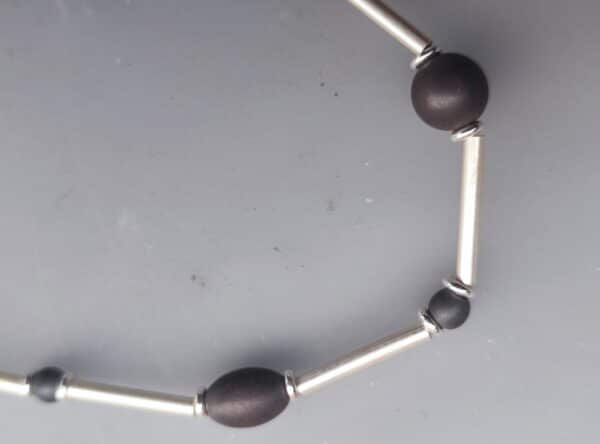 Unikat Kette Silber 925 matt Stäbe Röhrchen Hämatit Kugeln matt 45 cm