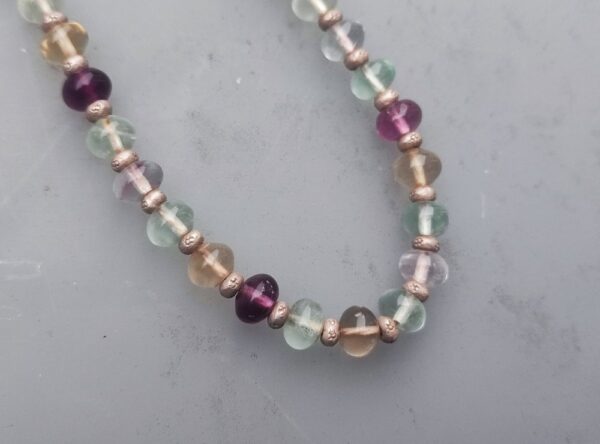 Unikat Kette Silber 925 Fluorit bunt Boutons 48 cm
