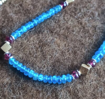 Unikat Kette Silber 925 vergoldet Würfel Apatit Granat 50 cm