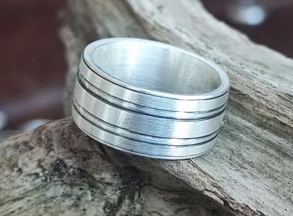 Schlichter Unikat Ring Silber 925 massiv matt 2 Rillen 58