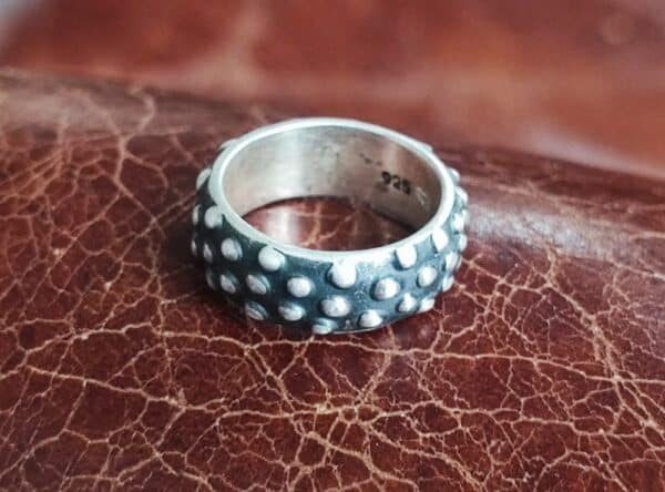 schlichter Unikat Ring Silber 925 Nieten Knubbel geschwärzt Schiene 53