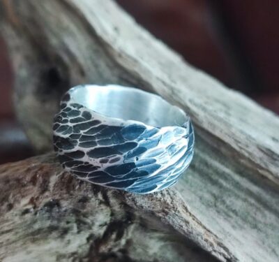 Unikat Ring Mokume Gane Gold Palladium Silber Amethyst kinetisch drehbar Lila