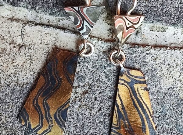 Ohrschmuck Ohrringe Mokume Gane Gold 900 Silber 925 Shakudo Shibuichi