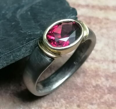 Unikat Ring Silber 925 grob geschmiedet mit Strukturen Ringröße 54 Rindenstruktur geschwärzt