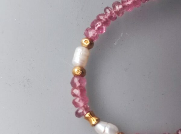 Unikat Kette Silber 925 rosa Turmalin facettiert Zuchtperlen 42 cm