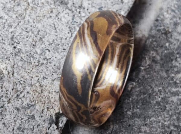 Mokume Gane Ring Trauring  Silber 925 Gold 900 Palladium 500 Unikat Holzmaserung 52