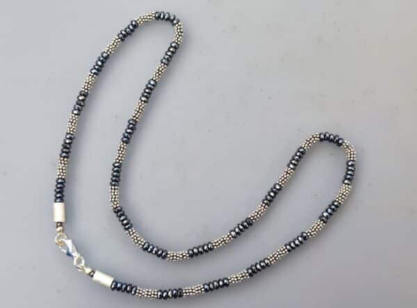 Leguan Kette Silber 925 Hämatit facettiert Unikat 45 cm