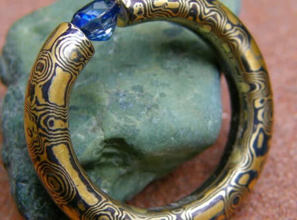 Unikat Ring Gold 900 Palladium 500 Mokume Gane Spannring Saphir Bestellung