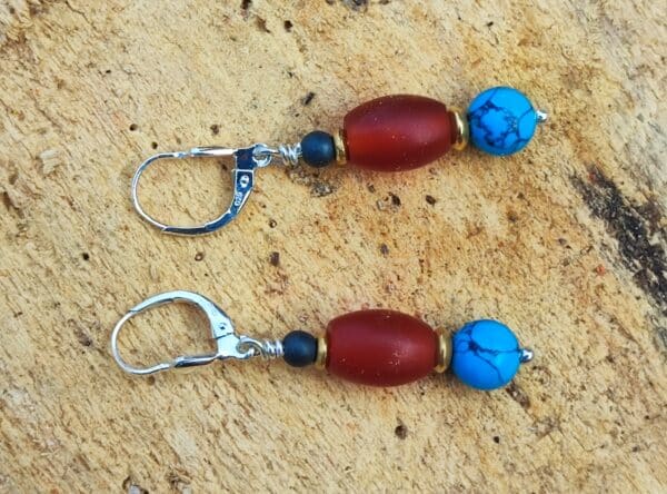 Unikat Ohrschmuck Ohrring Silber 925 tlw. vergoldet Karneol Türkis Kugel Hämatit