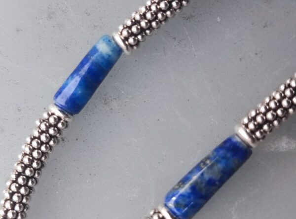 Leguan Kette Silber 925 Lapislazuli Lapis poliert Unikat 44 cm