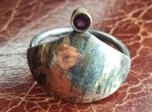 Unikat Ring Silber 925 mit Mokume Gane Gold 750 Granat Größe 52