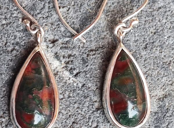 Ohrschmuck Ohrringe Silber 925 Moosachat Tropfen Unikat