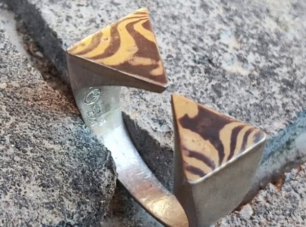 Unikat Ring Silber 925 mit Mokume Gane Gold 900 Palladium 500 Größe 60