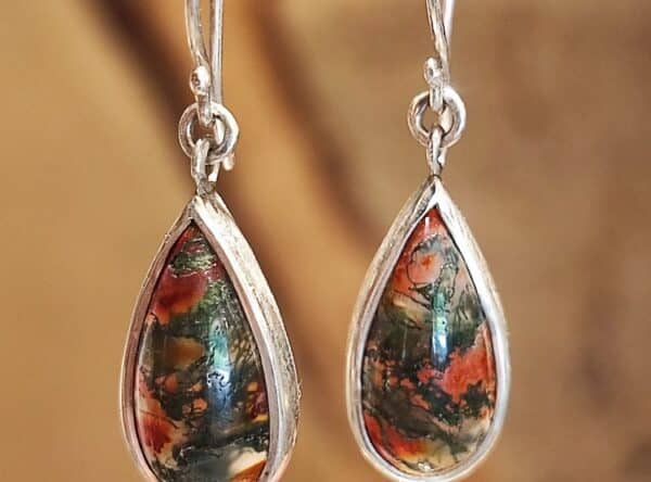 Ohrschmuck Ohrringe Silber 925 Moosachat Tropfen Unikat