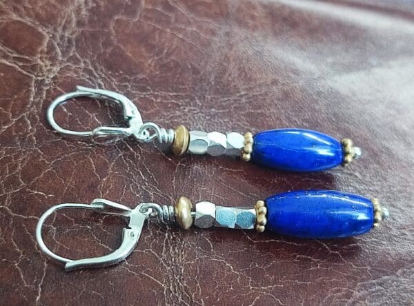 Unikat Ohrschmuck Ohrring Silber 925 Lapislazuli Oliven Lapis