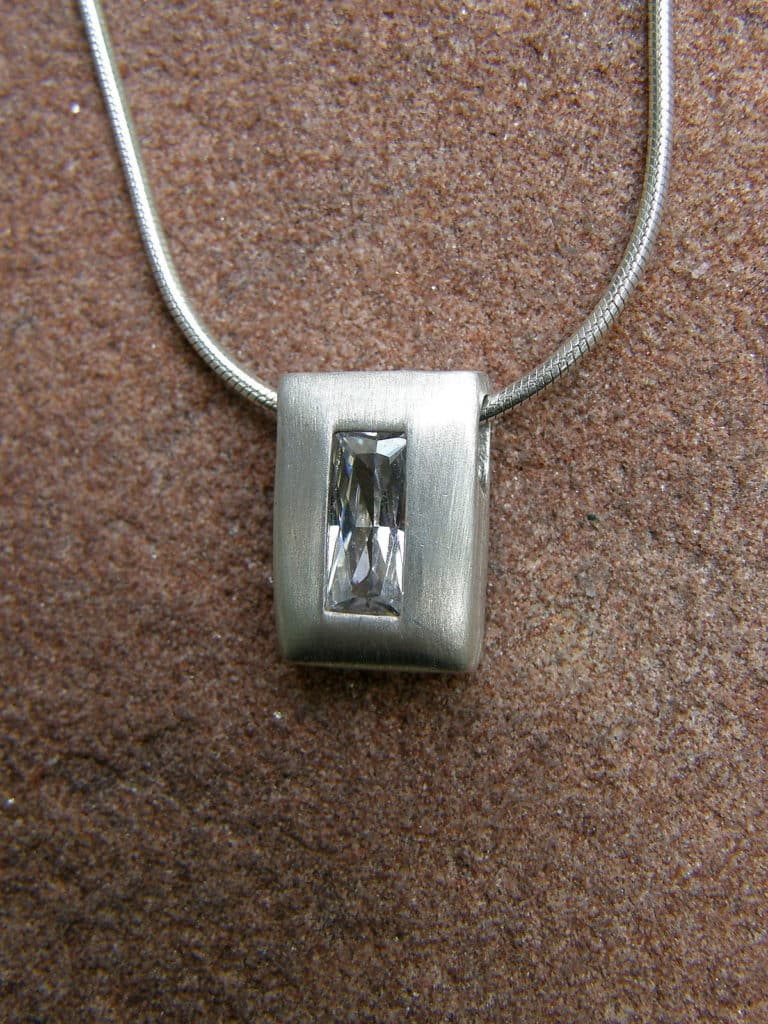 Silber 925 Anhänger Rechteck - Gehämmert Mit Zirkonia Steinen