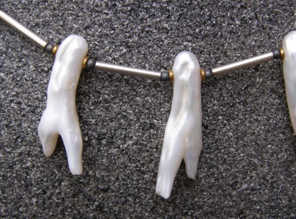 Unikat Kette Silber tlw vergoldet Hämatit  Zuchtperlen